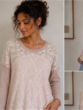 Hagel🌷Soft feminine Knitted lace blouse Flared to the bottom Sz S